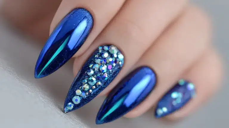 Blue Chrome Winter Nails