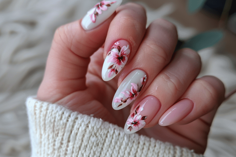 Elegant 3D Floral French Nails 🌸✨ | Pink & White Almond Nail Design
