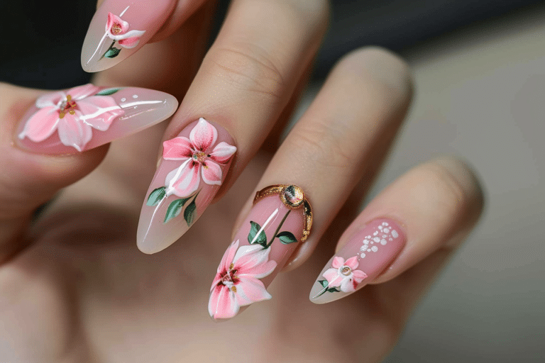 40+ Pink Floral Nails – April Nails Trend You’ll Love