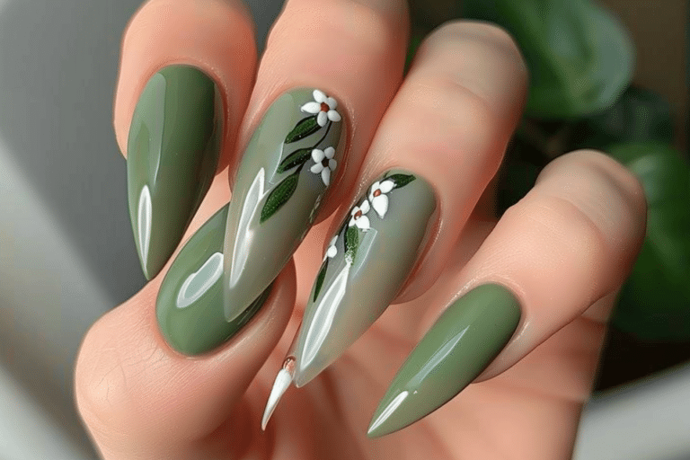 Olive Green Nails: Elegant Almond Nail Designs Perfect for Spring & Weddings