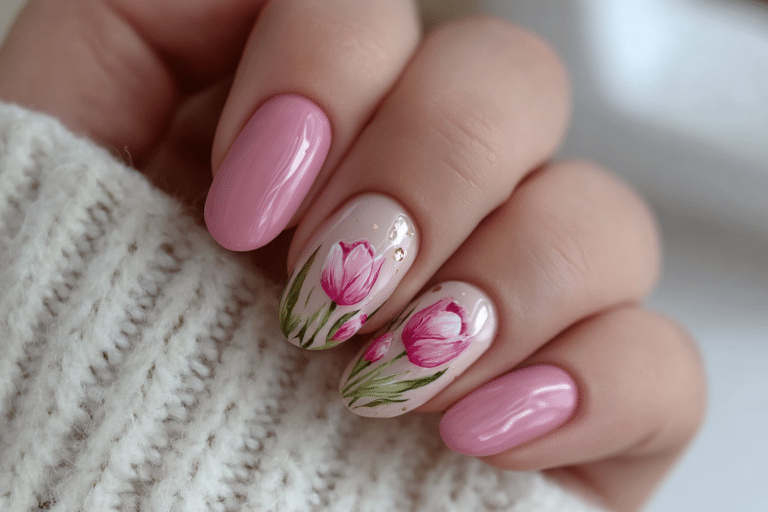 Cozy Pink Tulip Gel Nail Art – Spring Nails 2026 Ideas You’ll Love