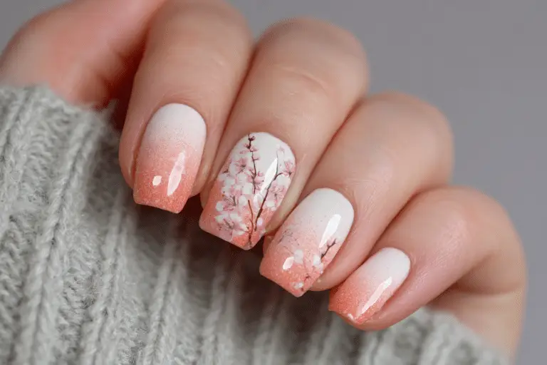 Peach Blossom Nails 🌸 Soft Gradient Spring Nail Idea