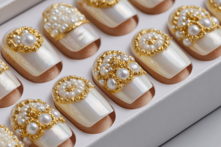 White Pearl Donut Glazed Press on Nails