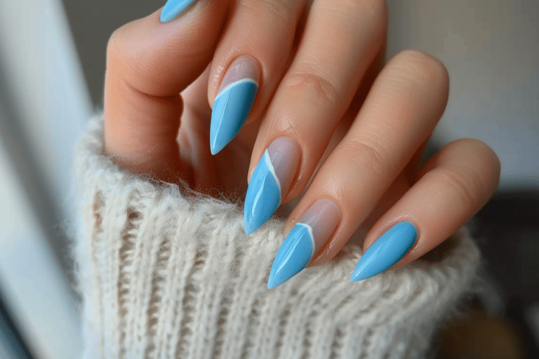 Sky Blue Nails 2026: Classic Sky Blue French With Almond Shape