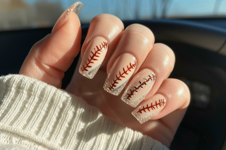 16 Classic Baseball Nail Ideas with Stitch Art