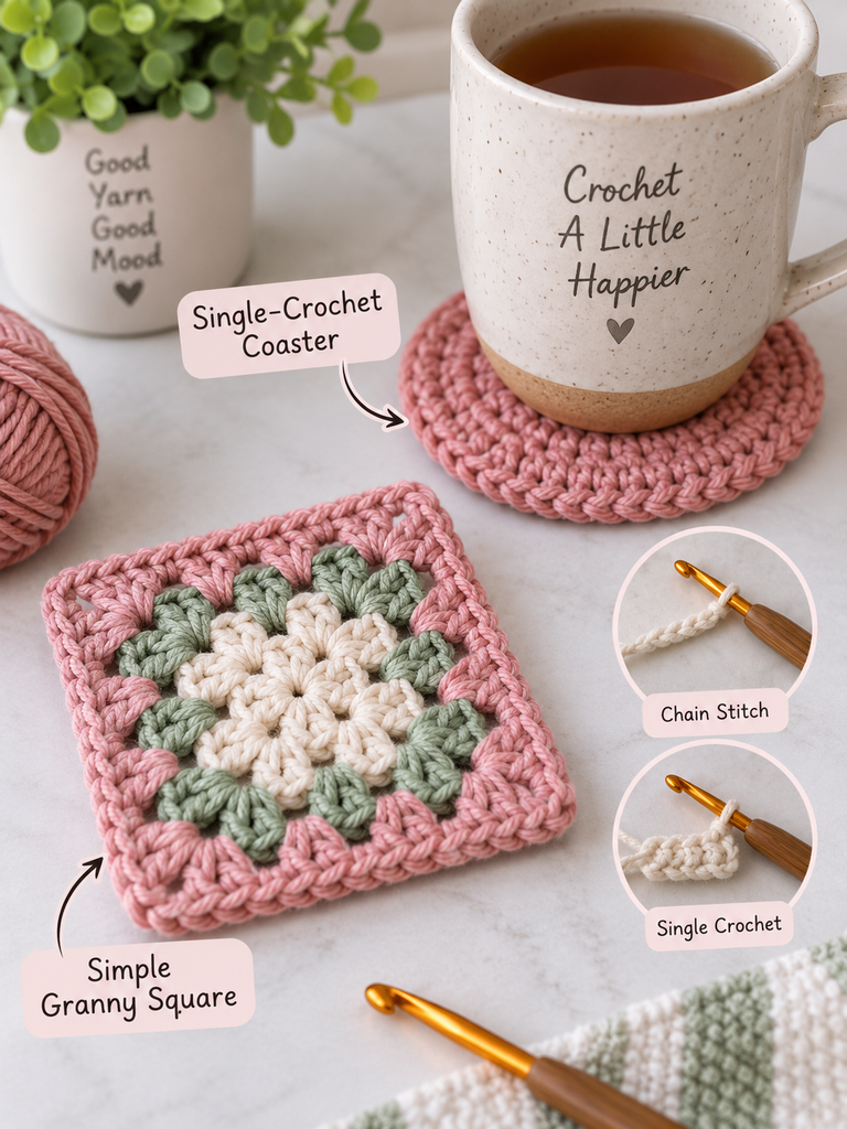 A single-crochet coaster or a small granny square