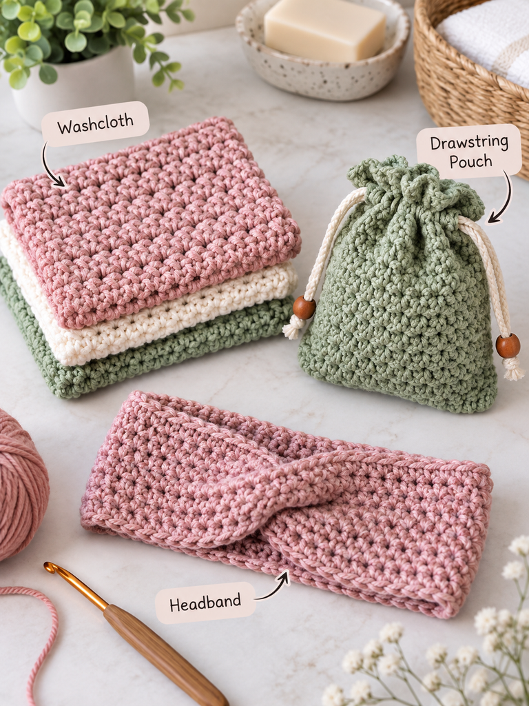 A stack of handmade crochet coasters made with basic single crochet stitches