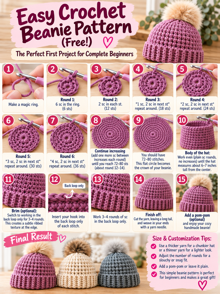 Easy Crochet Beanie Pattern (Free!) — The Perfect First Project for Complete Beginners
