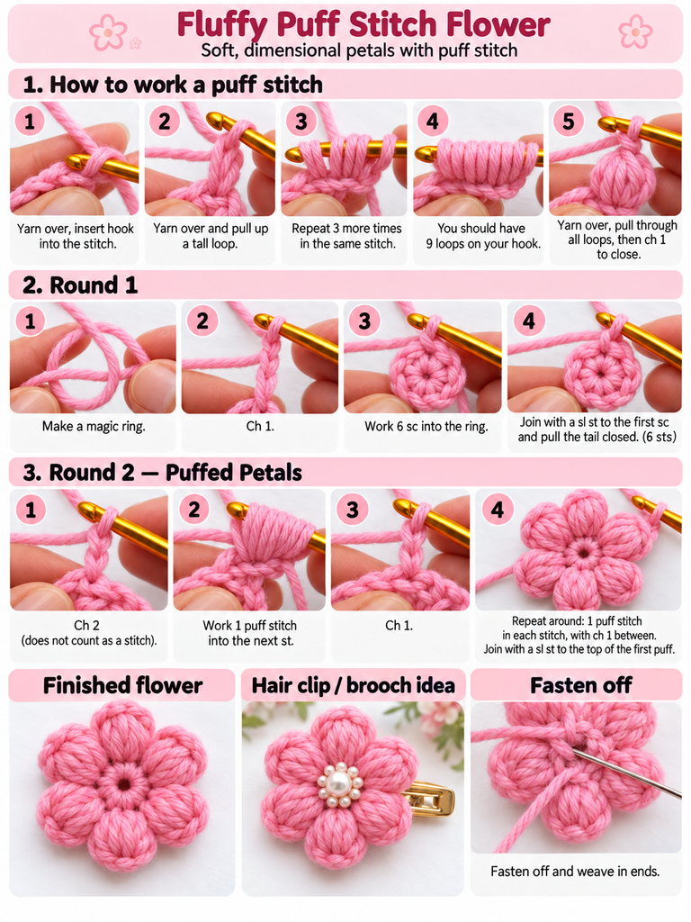 Pattern 2 The Fluffy Puff-Stitch Flower