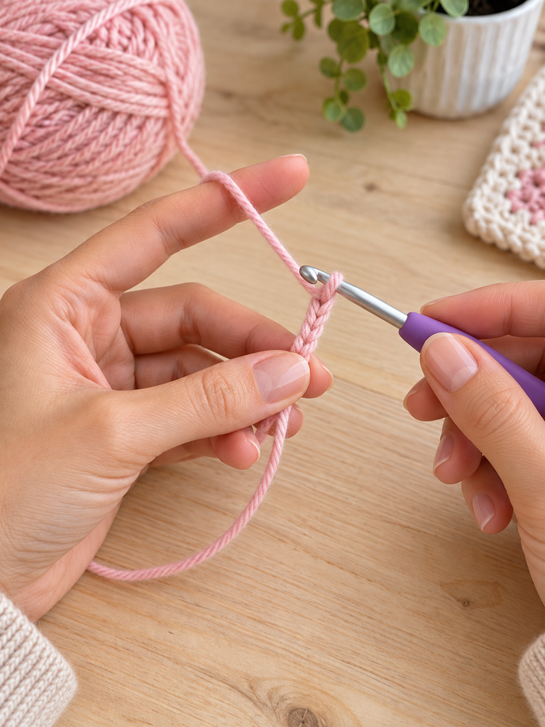 Use your thumb and middle finger to pinch and stabilize the stitch you just made, guiding the work as you go.