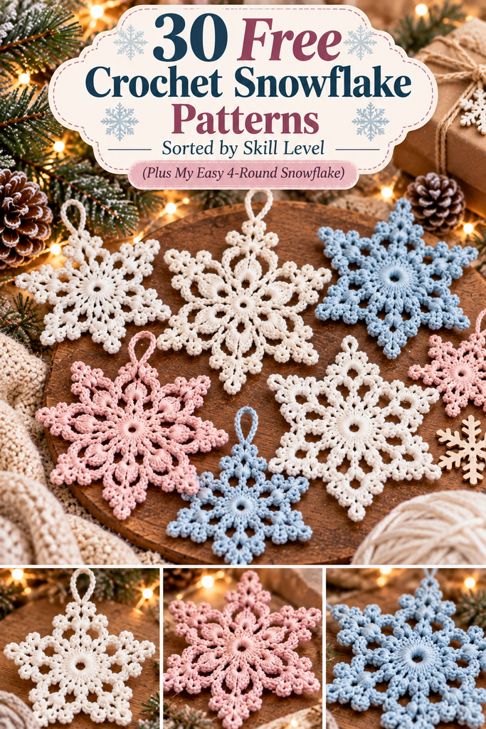 30 Free Crochet Snowflake Patterns, Sorted by Skill Level (Plus My Easy 4-Round Snowflake)