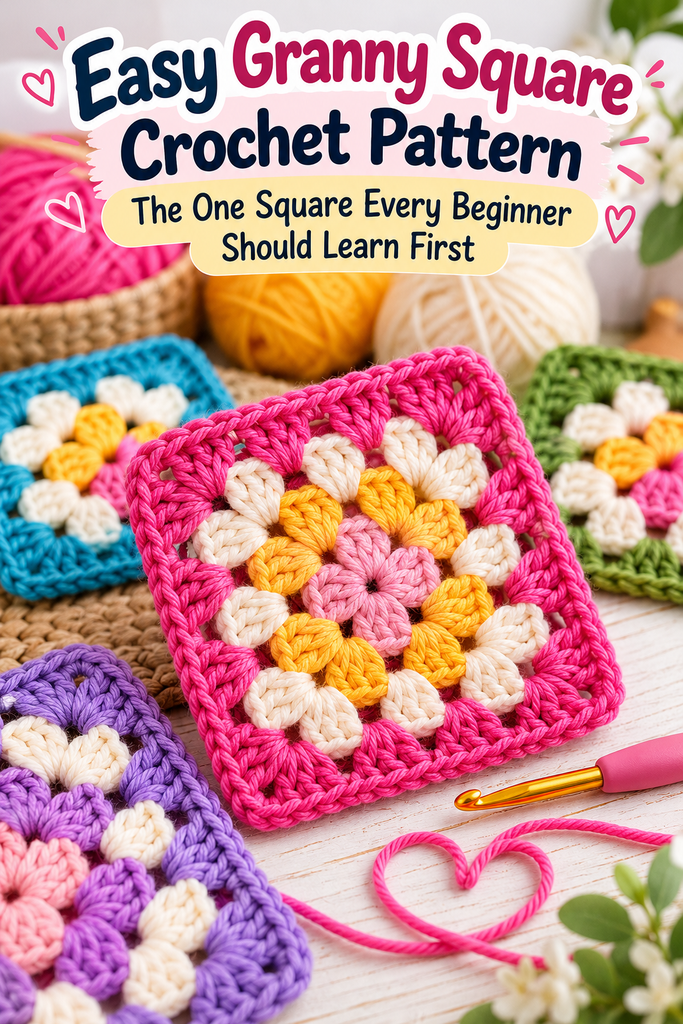Easy granny square crochet pattern for beginners with colorful classic crochet squares