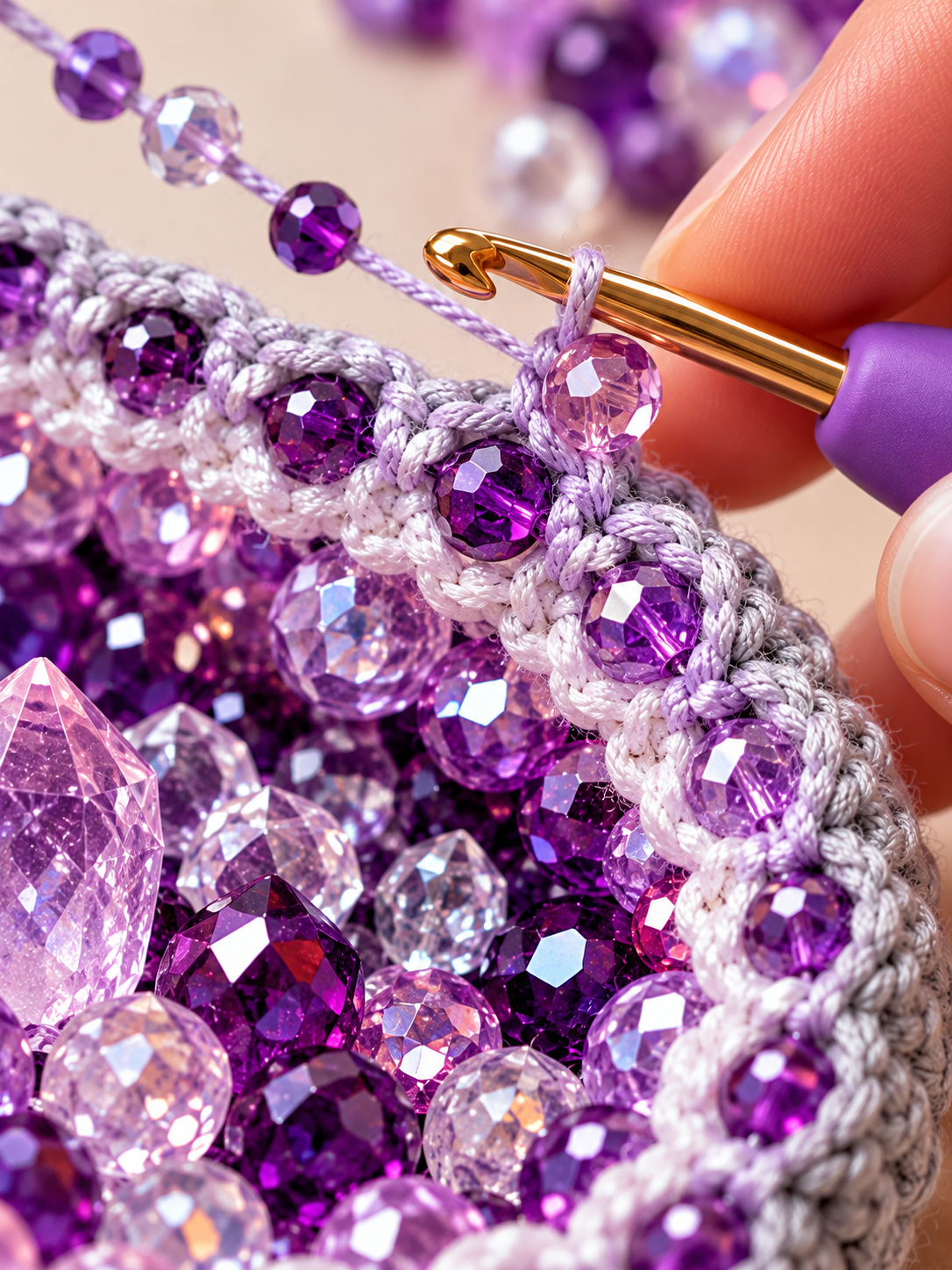 Close-up of beaded surface slip stitch