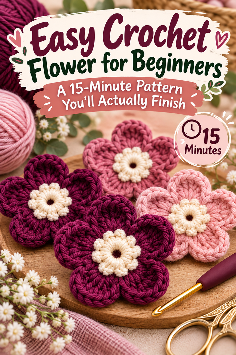 Easy crochet flower for beginners with five petals