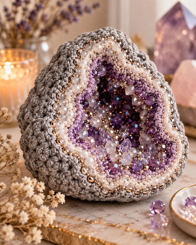 Beaded crochet geode with Czech glass beads