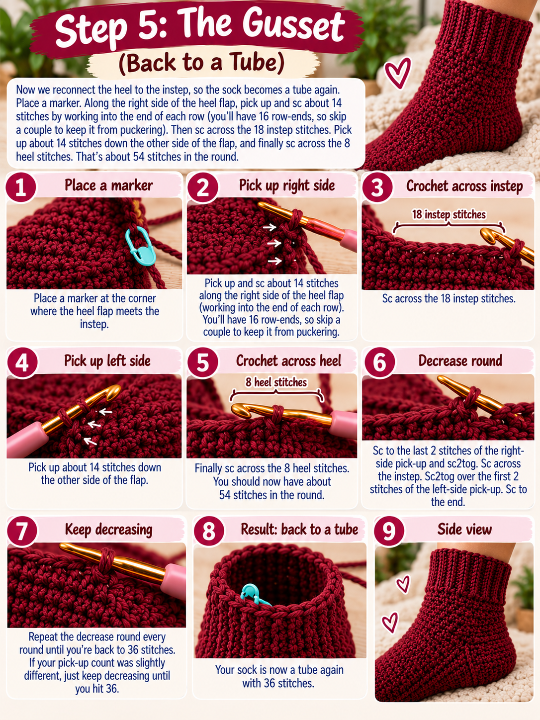 Step 5: The gusset (back to a tube)