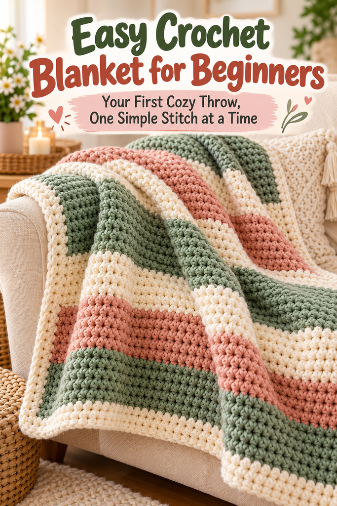 Easy crochet blanket for beginners made with half double crochet