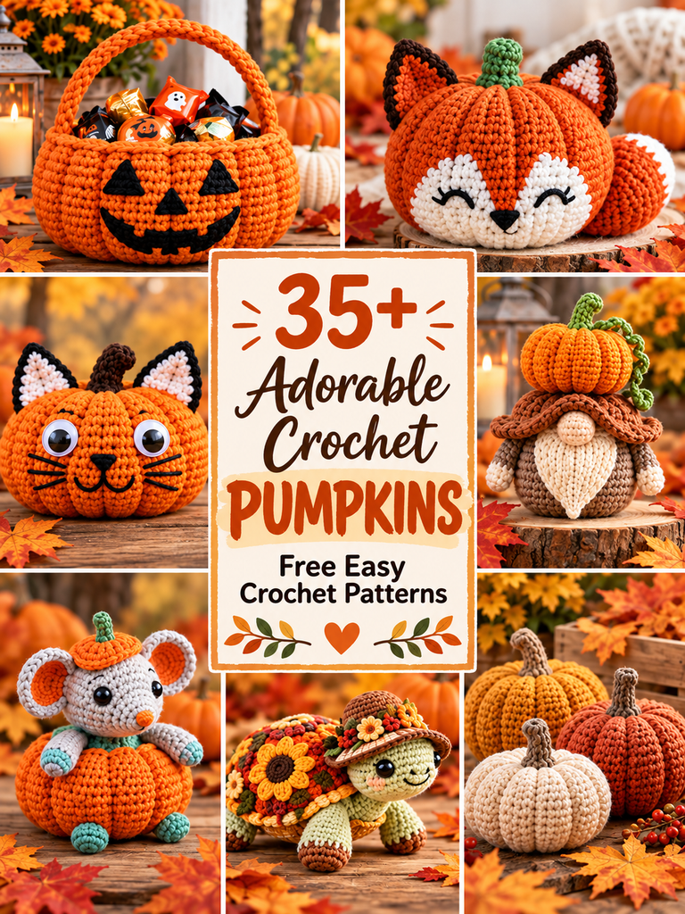 35+ free crochet pumpkin patterns including easy fall pumpkins, amigurumi, Halloween designs and crochet decor