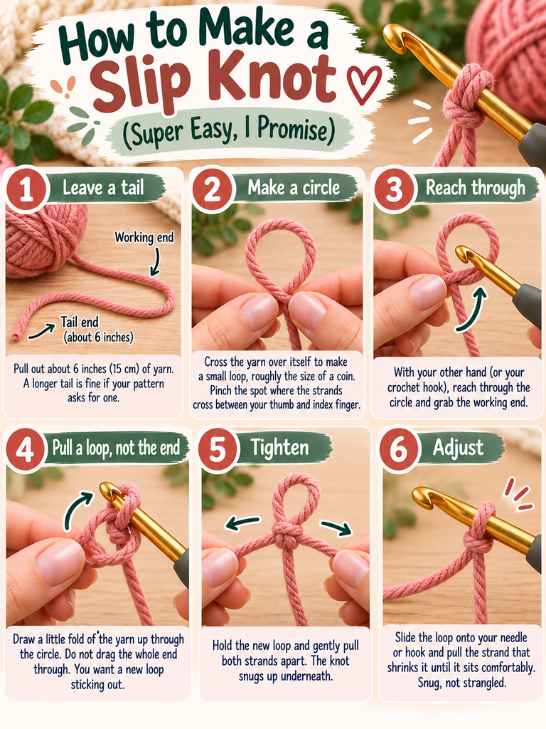 How to make a slip knot for crochet beginners step by step