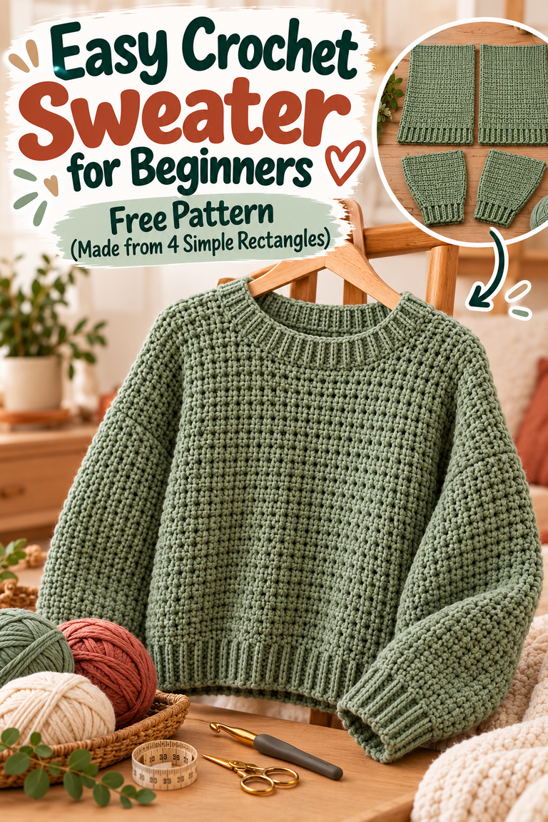 Easy crochet sweater for beginners made from simple crochet panels