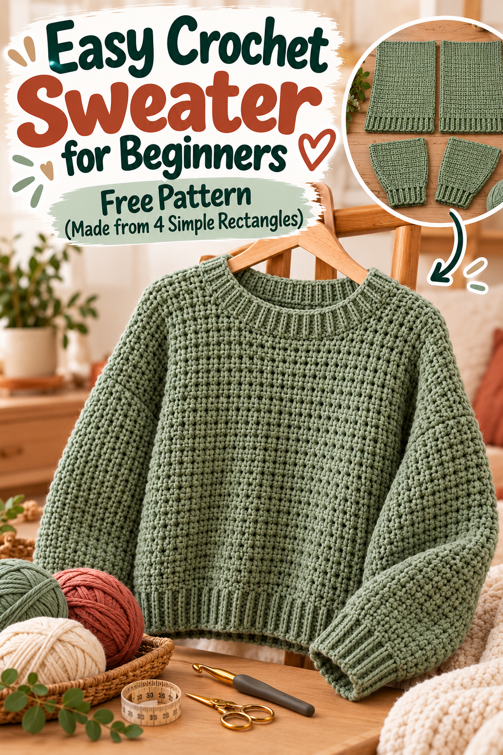 Easy crochet sweater for beginners made from simple crochet panels