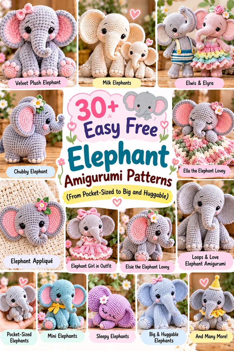30+ Easy Free Elephant Amigurumi Patterns (From Pocket-Sized to Big and Huggable)